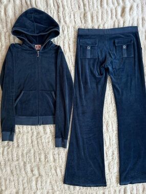 Y2K Vintage Juicy Couture Velour Tracksuit Set Made in USA Snap Back Pockets